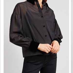 Semi-sheer balloon sleeve shirt